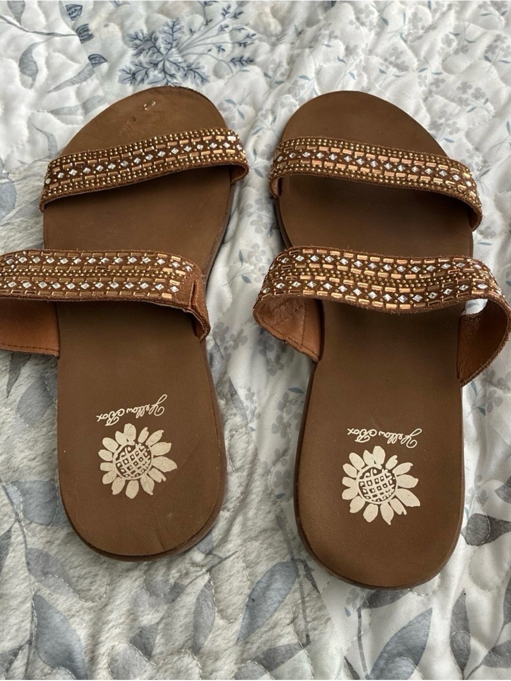 Yellow box Brown Jeweled Double-Strap Slide Sandals - Women's size 7 - Picture 5 of 5